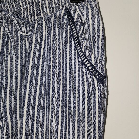 Briggs Womens Striped Pants Linen Blend Elastic Waist‎ Baggy Pull On Wide Leg  M - Picture 9 of 13